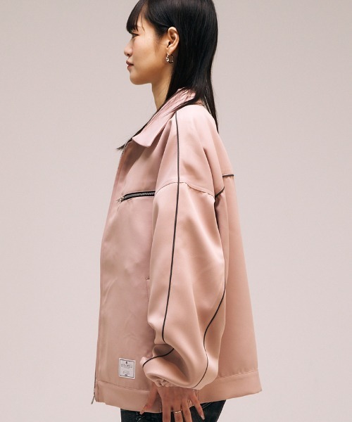 EFFECTEN（エフェクテン）の「mj10543- Faux Leather Zip Jacket ジップブルゾン（ブルゾン・メンズ・ダークネイビー/ライトピンク・FREE）」の13枚目の写真