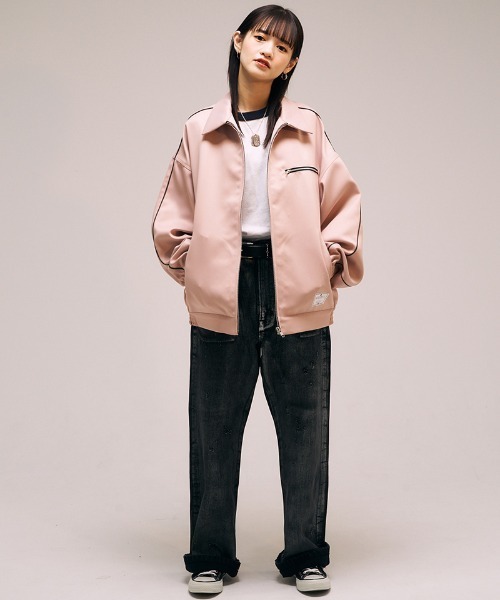 EFFECTEN（エフェクテン）の「mj10543- Faux Leather Zip Jacket ジップブルゾン（ブルゾン・メンズ・ダークネイビー/ライトピンク・FREE）」の14枚目の写真