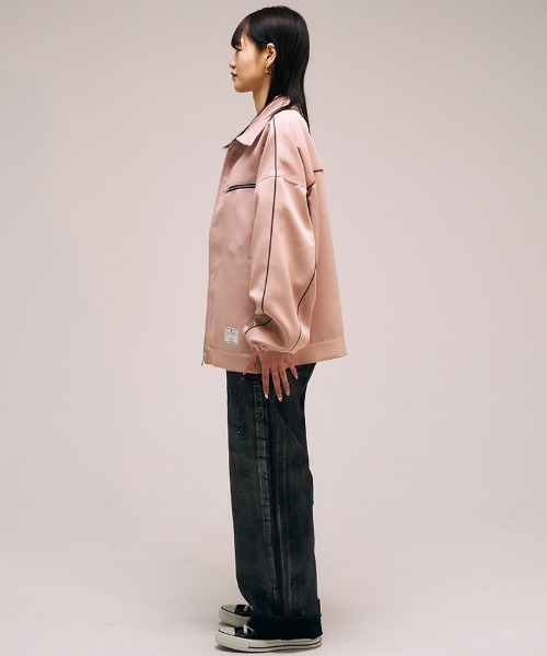 EFFECTEN（エフェクテン）の「mj10543- Faux Leather Zip Jacket ジップブルゾン（ブルゾン・メンズ・ダークネイビー/ライトピンク・FREE）」の15枚目の写真