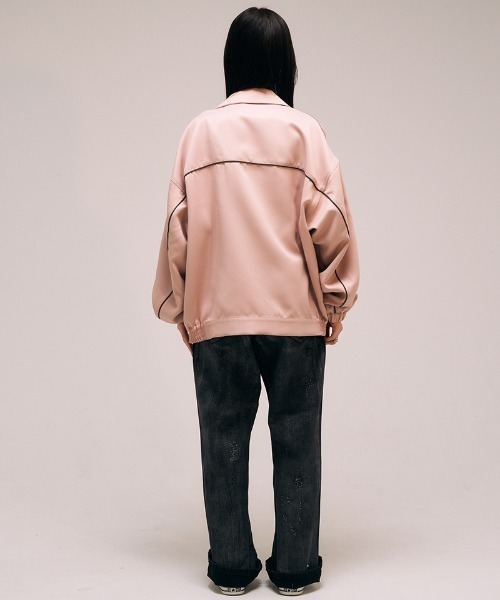 EFFECTEN（エフェクテン）の「mj10543- Faux Leather Zip Jacket ジップブルゾン（ブルゾン・メンズ・ダークネイビー/ライトピンク・FREE）」の16枚目の写真