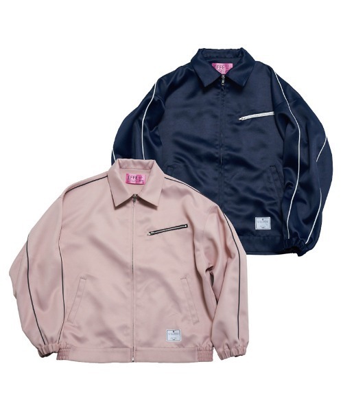 EFFECTEN（エフェクテン）の「mj10543- Faux Leather Zip Jacket ジップブルゾン（ブルゾン・メンズ・ダークネイビー/ライトピンク・FREE）」の7枚目の写真