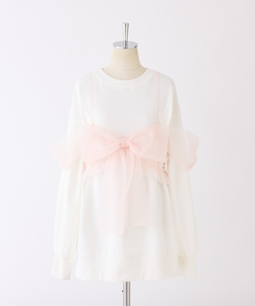 one after another NICE CLAUP(ワンアフターアナザーナイスクラップ)の「チュールリボンビスチェ付き裏毛スウェット(スウェット・レディース・オフホワイト/杢グレー/レモンイエロー・FREE)」の15枚目の写真