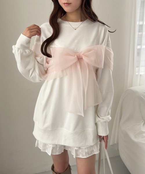 one after another NICE CLAUP(ワンアフターアナザーナイスクラップ)の「チュールリボンビスチェ付き裏毛スウェット(スウェット・レディース・オフホワイト/杢グレー/レモンイエロー・FREE)」の21枚目の写真