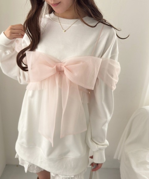 one after another NICE CLAUP(ワンアフターアナザーナイスクラップ)の「チュールリボンビスチェ付き裏毛スウェット(スウェット・レディース・オフホワイト/杢グレー/レモンイエロー・FREE)」の20枚目の写真