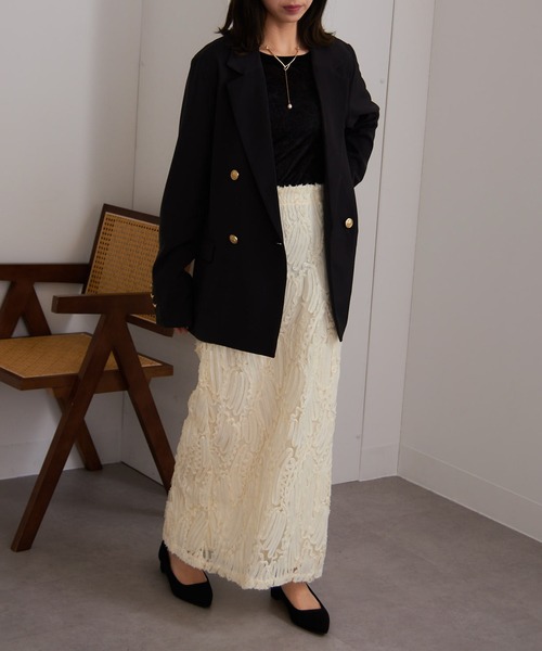 MAISON BREEZE（メゾンブリーズ）の「【MAISON BREEZE】ラインレースストレートスカート DTK（スカート・レディース・ブラック/アイボリー・FREE）」の8枚目の写真