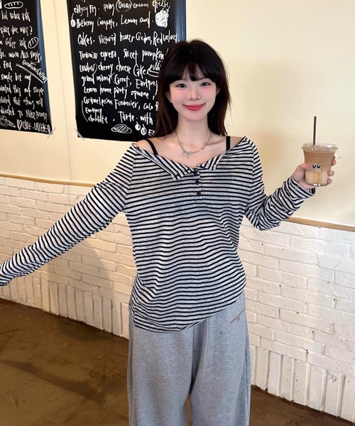 新品未使用　アトリエgg　アトリエジジ　ビーチスタンダード　ボーダー　Tシャツ ジャカードボーダー 襟付きカットソー｜アトリエドール公式