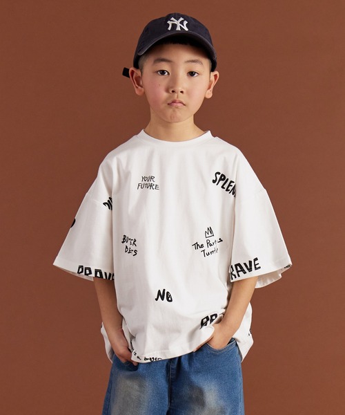 【PGG】 サイズ5 新品　ポリエステルヤーン総柄プリントTシャツ セール】【PAIRMANON STREET】総柄 オリジナル プリント 半袖 T