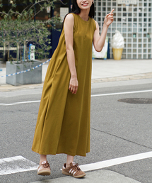 汗しみない カップ付きノースリーブワンピース
