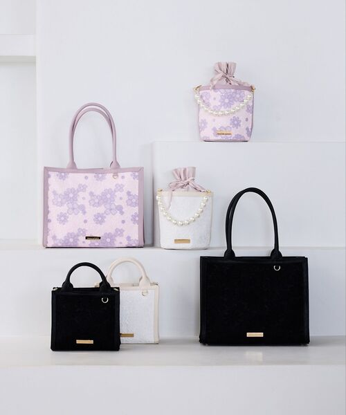 メゾンドフルール Maison de FLEUR ツイード バッグ レース メゾン ド フルール Maison de FLEUR ツイードスクエアトート