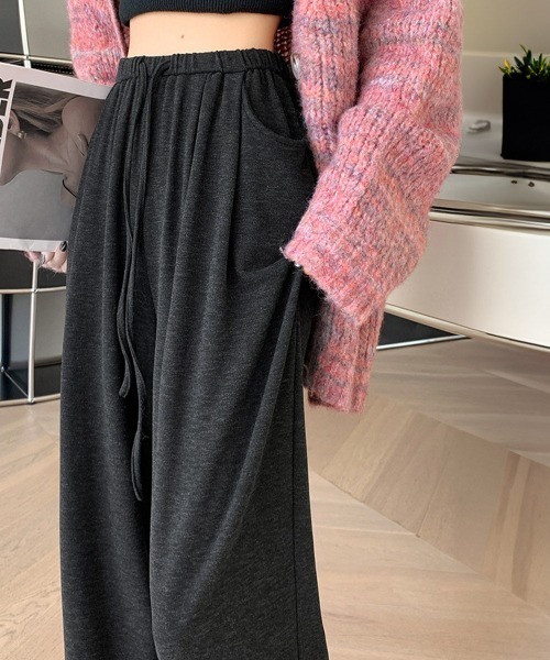 Miniministore(ミニミニストア)の「薄手スウェットパンツ 韓国風ワイドパンツ(カーゴパンツ・レディース・ブラック/ベージュ/グレー/ピンク/ダークグレー・FREE)」の2枚目の写真