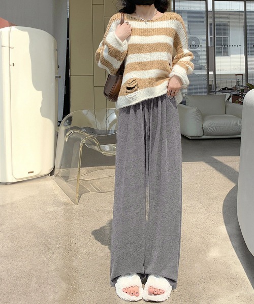 Miniministore(ミニミニストア)の「薄手スウェットパンツ 韓国風ワイドパンツ(カーゴパンツ・レディース・ブラック/ベージュ/グレー/ピンク/ダークグレー・FREE)」の15枚目の写真