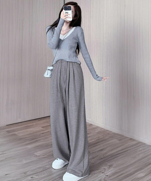 Miniministore(ミニミニストア)の「薄手スウェットパンツ 韓国風ワイドパンツ(カーゴパンツ・レディース・ブラック/ベージュ/グレー/ピンク/ダークグレー・FREE)」の17枚目の写真