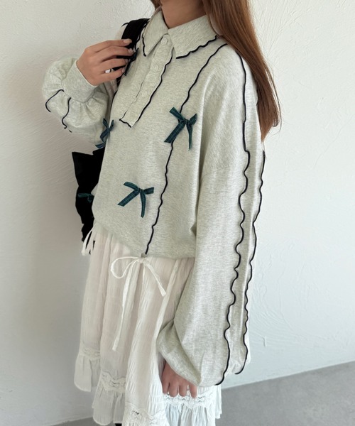 kutir（クティール）の「チェックリボンメローポロTシャツ（Tシャツ/カットソー・レディース・オートミール/アイボリー/オフホワイト・FREE）」の17枚目の写真