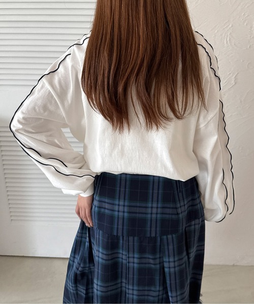 kutir（クティール）の「チェックリボンメローポロTシャツ（Tシャツ/カットソー・レディース・オートミール/アイボリー/オフホワイト・FREE）」の5枚目の写真