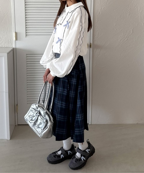 kutir（クティール）の「チェックリボンメローポロTシャツ（Tシャツ/カットソー・レディース・オートミール/アイボリー/オフホワイト・FREE）」の7枚目の写真