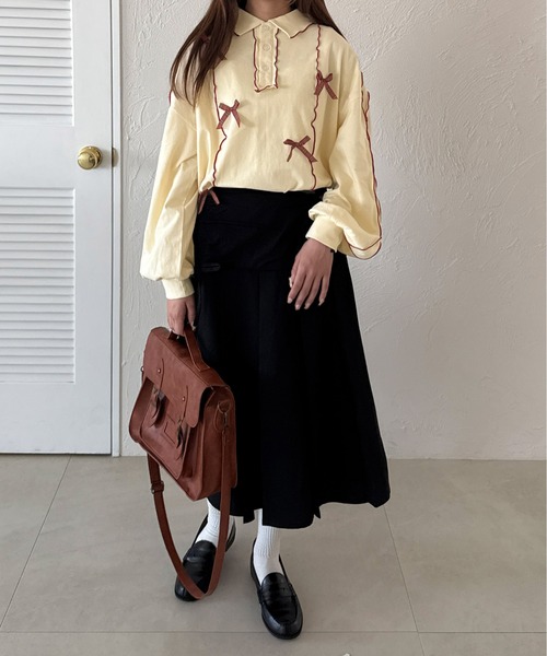 kutir（クティール）の「チェックリボンメローポロTシャツ（Tシャツ/カットソー・レディース・オートミール/アイボリー/オフホワイト・FREE）」の12枚目の写真