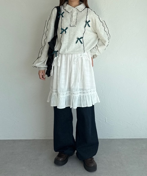 kutir（クティール）の「チェックリボンメローポロTシャツ（Tシャツ/カットソー・レディース・オートミール/アイボリー/オフホワイト・FREE）」の19枚目の写真