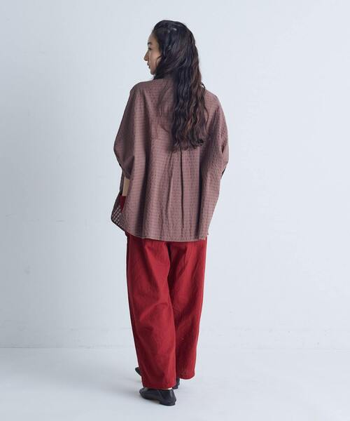 コンジェペイエ conges payes *千鳥格子柄 コットンギャザーブラウス*トップスラートベージュブラック(87-2503-51)【01D52】 コンジェペイエ conges payes *千鳥格子柄 コットンギャザー