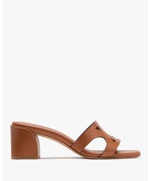 ブラウン ストラップ付きミュール 中ヒール ルーシュド ボウヒールミュール - Dark Brown | CHARLES & KEITH