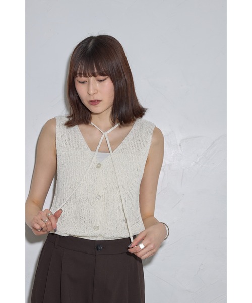 leimn(レイムン)の「紐付きVネックミックスニットベスト(Tシャツ/カットソー・レディース・ホワイト/ブラウン/ネイビー・M)」の5枚目の写真