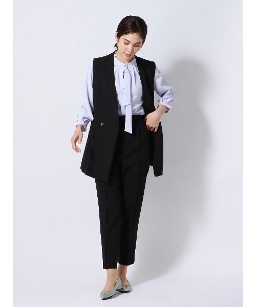 SUIT SQUARE(スーツスクエア)の「ボウタイタックブラウス 7分袖 ウォッシャブル ジョーゼット メタルパーツ(シャツ/ブラウス・レディース・グリーン系/ホワイト系/ネイビー系/パープル系・38(9号)/40(11号))」の6枚目の写真