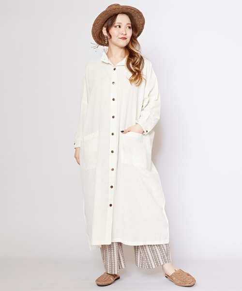 チャイハネ(チャイハネ)の「【チャイハネ】プレカラバンドカラーシャツワンピース(シャツワンピース・レディース・ホワイト/ブルー・FREE)」の4枚目の写真