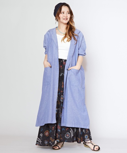 チャイハネ(チャイハネ)の「【チャイハネ】プレカラバンドカラーシャツワンピース(シャツワンピース・レディース・ホワイト/ブルー・FREE)」の12枚目の写真
