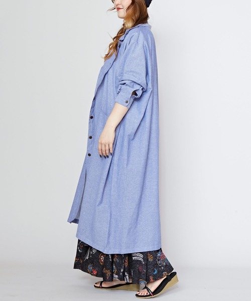 チャイハネ(チャイハネ)の「【チャイハネ】プレカラバンドカラーシャツワンピース(シャツワンピース・レディース・ホワイト/ブルー・FREE)」の14枚目の写真