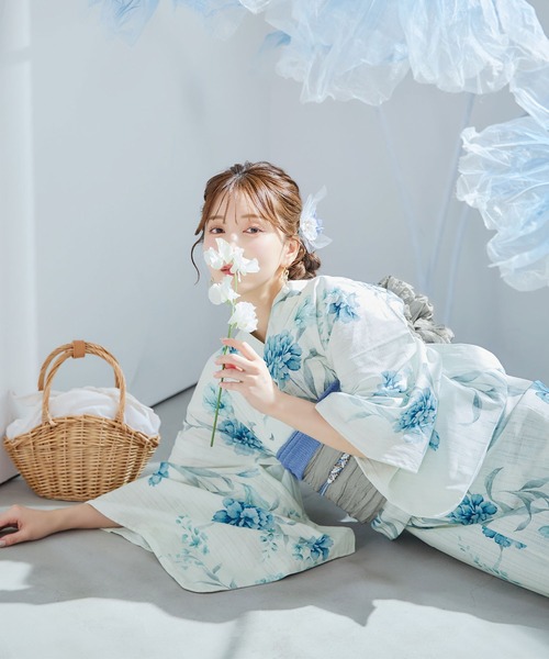 sugar 浴衣＆帯セット　白　青花 sugar 浴衣＆帯セット 白 青花 sugar nine 浴衣 浴衣3点セット（浴衣