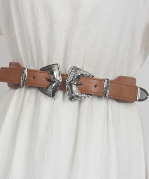 ROOPTOKYO（ループトウキョウ）の「Double buckle faux leather belt / ダブルバックル フェイクレザーベルト（ベルト・メンズ・ブラウン/キャメル/ブラック・FREE）」の3枚目の写真