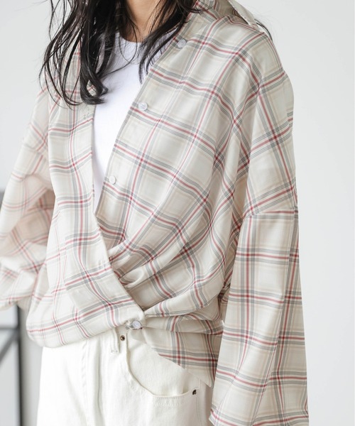La-gemme（ラジェム）の「オーバーサイズ チェック柄シアーシャツ（シャツ/ブラウス・レディース・ベージュ/ブラック・フリー）」の7枚目の写真