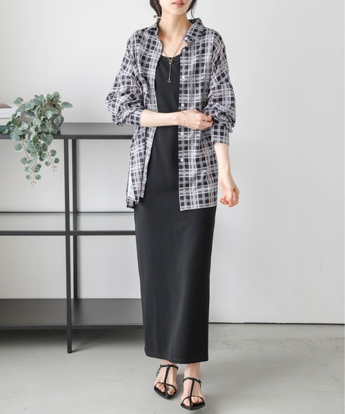La-gemme（ラジェム）の「オーバーサイズ チェック柄シアーシャツ（シャツ/ブラウス・レディース・ベージュ/ブラック・フリー）」の16枚目の写真