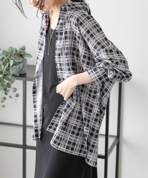 La-gemme（ラジェム）の「オーバーサイズ チェック柄シアーシャツ（シャツ/ブラウス・レディース・ベージュ/ブラック・フリー）」の17枚目の写真