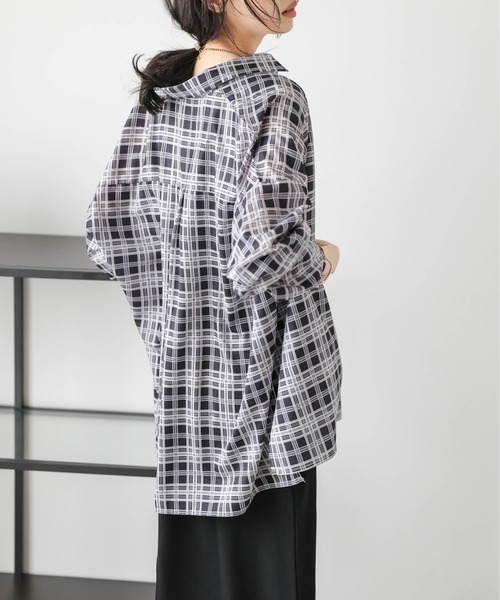 La-gemme（ラジェム）の「オーバーサイズ チェック柄シアーシャツ（シャツ/ブラウス・レディース・ベージュ/ブラック・フリー）」の18枚目の写真