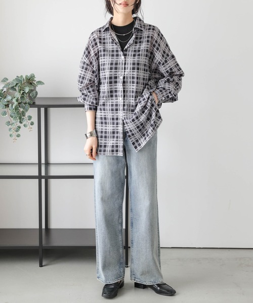 La-gemme（ラジェム）の「オーバーサイズ チェック柄シアーシャツ（シャツ/ブラウス・レディース・ベージュ/ブラック・フリー）」の13枚目の写真