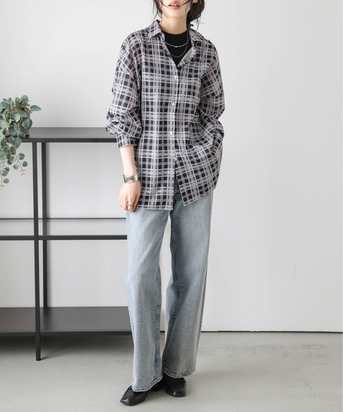 La-gemme（ラジェム）の「オーバーサイズ チェック柄シアーシャツ（シャツ/ブラウス・レディース・ベージュ/ブラック・フリー）」の14枚目の写真