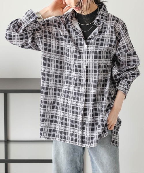 La-gemme（ラジェム）の「オーバーサイズ チェック柄シアーシャツ（シャツ/ブラウス・レディース・ベージュ/ブラック・フリー）」の11枚目の写真