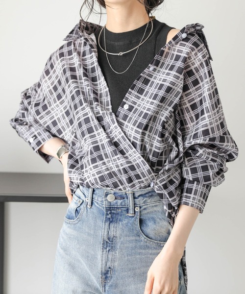 La-gemme（ラジェム）の「オーバーサイズ チェック柄シアーシャツ（シャツ/ブラウス・レディース・ベージュ/ブラック・フリー）」の10枚目の写真