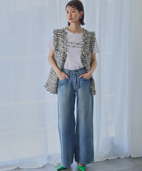 Ampirula(アンピルーラ)の「ウォッシュワイドデニムパンツ(デニムパンツ・レディース・ブルー・L/M/S/XS/2L)」の8枚目の写真