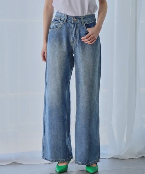 Ampirula(アンピルーラ)の「ウォッシュワイドデニムパンツ(デニムパンツ・レディース・ブルー・L/M/S/XS/2L)」の7枚目の写真
