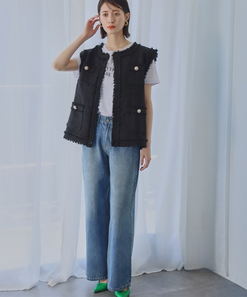 Ampirula(アンピルーラ)の「ウォッシュワイドデニムパンツ(デニムパンツ・レディース・ブルー・L/M/S/XS/2L)」の4枚目の写真