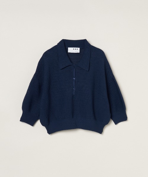 three dots（スリードッツ）の「メッシュハイツイストコットン ポロ（ポロシャツ・レディース・ホワイト/ネイビー/ホワイト×ネイビー・SMALL）」の3枚目の写真