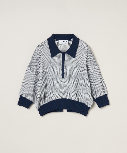 three dots（スリードッツ）の「メッシュハイツイストコットン ポロ（ポロシャツ・レディース・ホワイト/ネイビー/ホワイト×ネイビー・SMALL）」の5枚目の写真