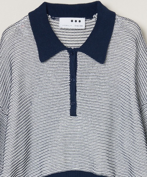three dots（スリードッツ）の「メッシュハイツイストコットン ポロ（ポロシャツ・レディース・ホワイト/ネイビー/ホワイト×ネイビー・SMALL）」の7枚目の写真