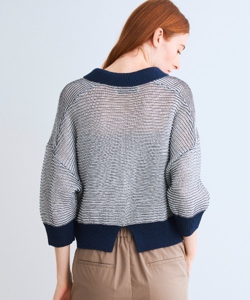 three dots（スリードッツ）の「メッシュハイツイストコットン ポロ（ポロシャツ・レディース・ホワイト/ネイビー/ホワイト×ネイビー・SMALL）」の15枚目の写真