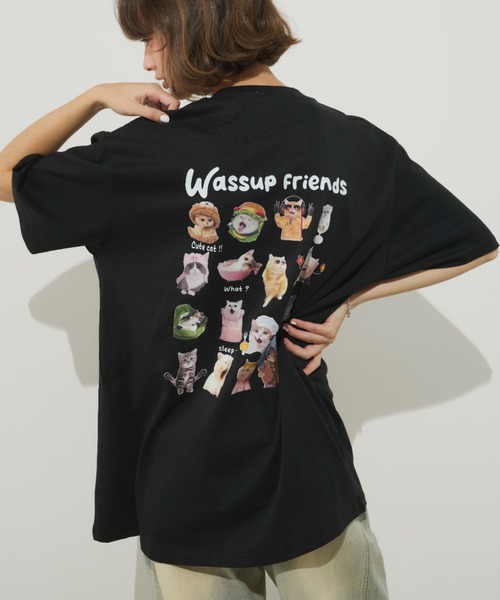 Unitage(ユニテージ)の「ネコフレンズTEE(Tシャツ/カットソー・レディース・ブラック/ホワイト・FREE)」の6枚目の写真