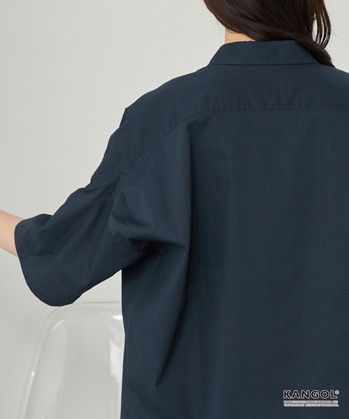 KANGOL(カンゴール)の「KANGOL/カンゴール 別注ロゴ ワンポイント刺繍 レギュラーカラー半袖シャツ(シャツ/ブラウス・メンズ・ホワイト/ネイビー系/ネイビー/ブルー/ライトグレー系/ブルー系/ブラック系・L/S/M)」の8枚目の写真