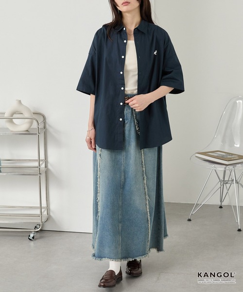 KANGOL(カンゴール)の「KANGOL/カンゴール 別注ロゴ ワンポイント刺繍 レギュラーカラー半袖シャツ(シャツ/ブラウス・メンズ・ホワイト/ネイビー系/ネイビー/ブルー/ライトグレー系/ブルー系/ブラック系・L/S/M)」の9枚目の写真