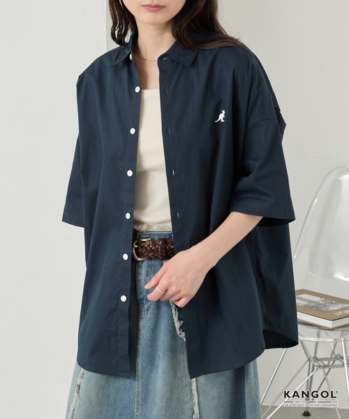KANGOL(カンゴール)の「KANGOL/カンゴール 別注ロゴ ワンポイント刺繍 レギュラーカラー半袖シャツ(シャツ/ブラウス・メンズ・ホワイト/ネイビー系/ネイビー/ブルー/ライトグレー系/ブルー系/ブラック系・L/S/M)」の10枚目の写真