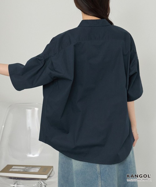 KANGOL(カンゴール)の「KANGOL/カンゴール 別注ロゴ ワンポイント刺繍 レギュラーカラー半袖シャツ(シャツ/ブラウス・メンズ・ホワイト/ネイビー系/ネイビー/ブルー/ライトグレー系/ブルー系/ブラック系・L/S/M)」の12枚目の写真